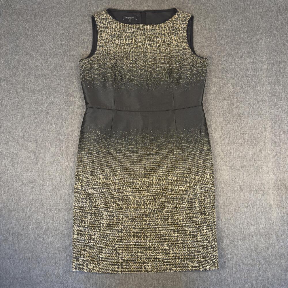 Lafayette 148 New York Dress Womens 12 Black Colorblock Jacquard Sheath Knee